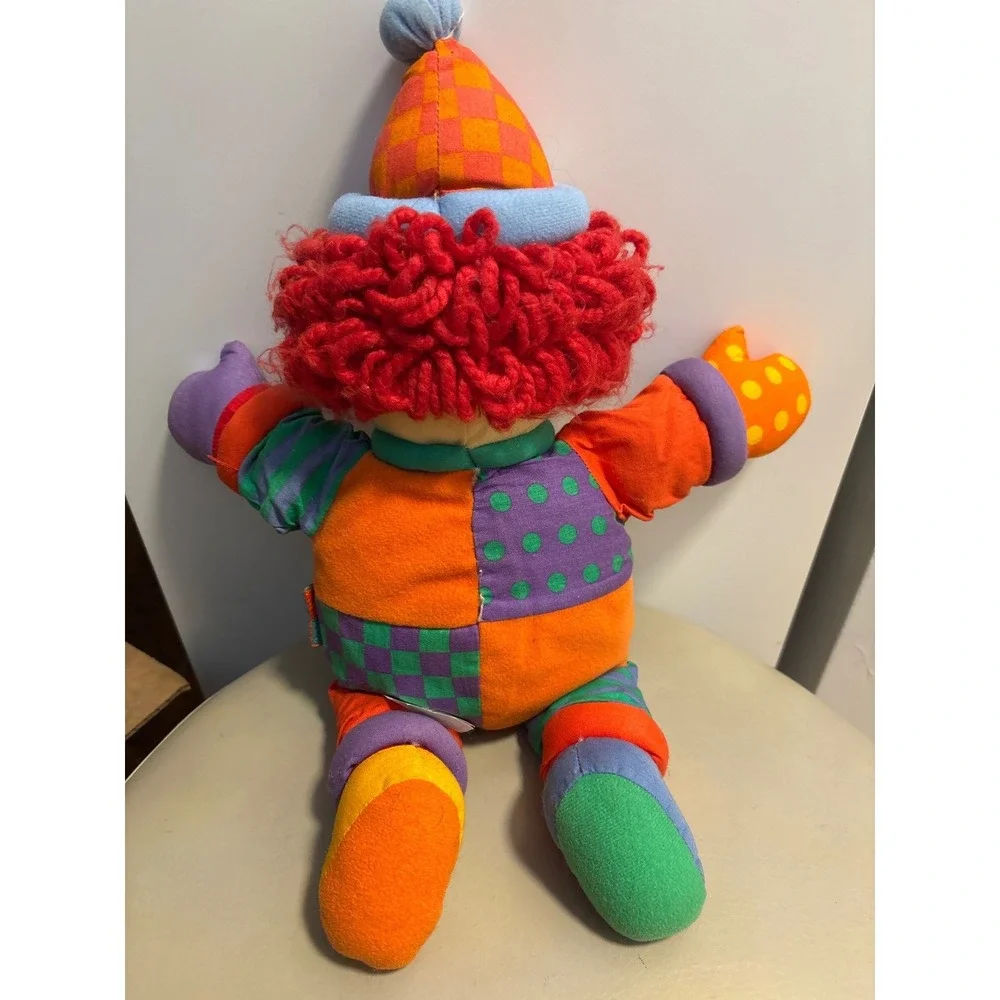 Gymboree Clown Plush Toy Stuffed Animal Red Curly Hair Colorful Patchwork Outfit